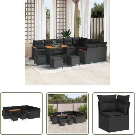 Polyrattan -  Set Divano da Giardino 13 pcs Nero polyrattan