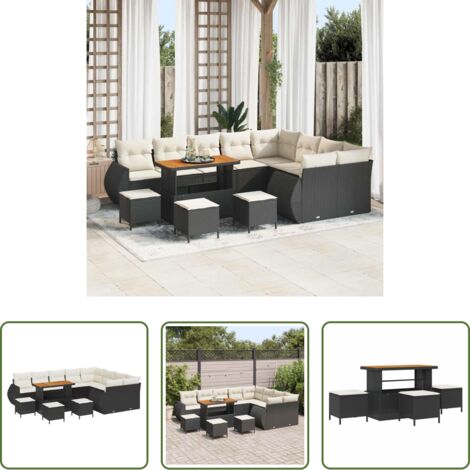 Polyrattan -  Set Divano da Giardino 13 pcs Nero polyrattan