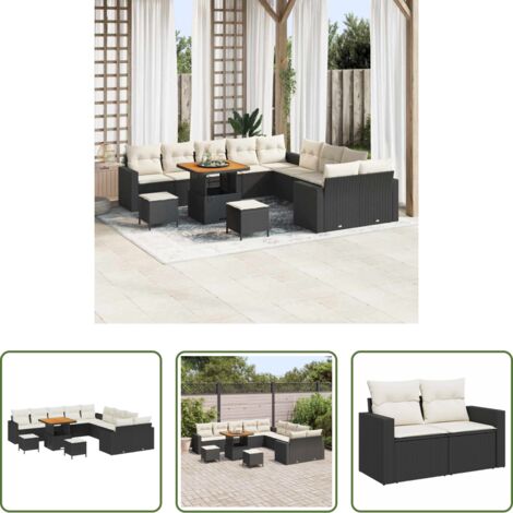 Polyrattan -  Set Divano da Giardino 13 pcs Nero polyrattan