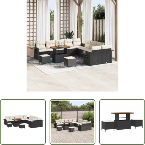 Polyrattan -  Set Divano da Giardino 13 pcs Nero polyrattan