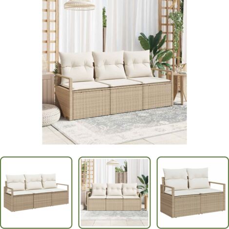 Polyrattan -  Set Divano da Giardino 3 pcs Beige e Bianco polyrattan