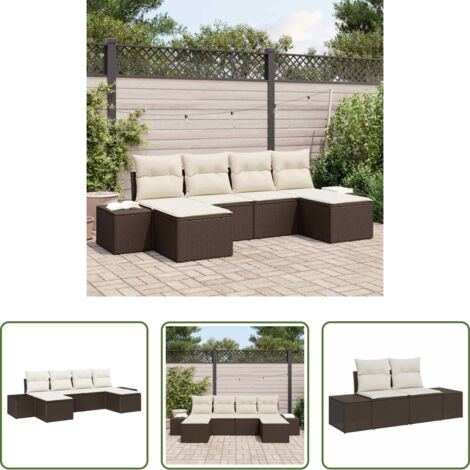 Polyrattan -  Set Divano da Giardino 4 pcs Marrone e Crema polyrattan