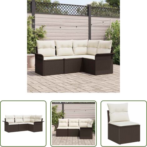 Polyrattan -  Set Divano da Giardino 4 pcs Marrone polyrattan
