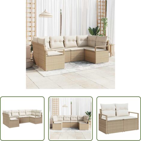 Polyrattan -  Set Divano da Giardino 6 pcs Beige e Bianco polyrattan