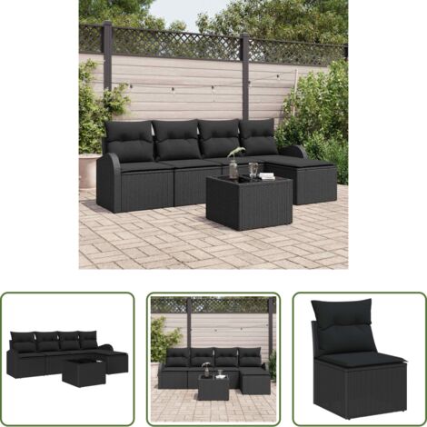 Polyrattan -  Set Divano da Giardino 6 pcs Nero polyrattan