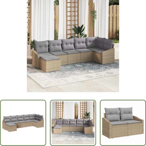 Polyrattan -  Set Divano da Giardino 7 pcs Beige e Grigio Chiaro polyrattan