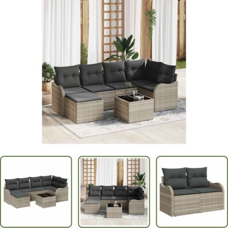 Polyrattan -  Set Divano da Giardino 7 pcs Grigio chiaro polyrattan