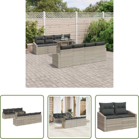 Polyrattan -  Set Divano da Giardino 7 pcs Grigio chiaro polyrattan