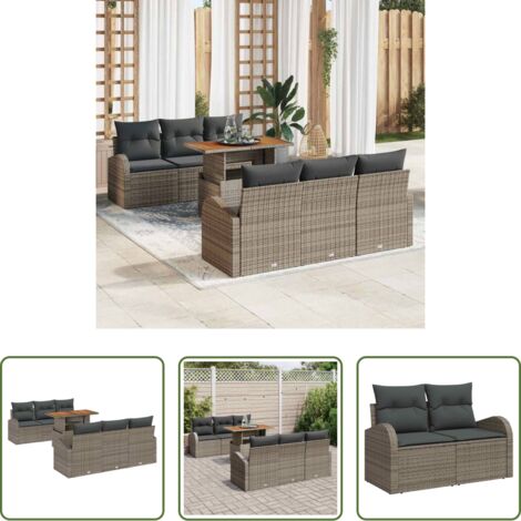 Polyrattan -  Set Divano da Giardino 7 pcs Grigio Poly Rattan