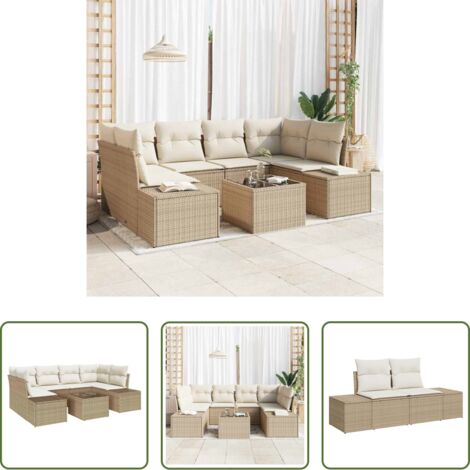 Polyrattan -  Set Divano da Giardino 8 pcs Beige e Crema polyrattan