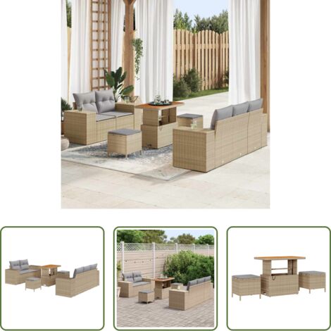 Polyrattan -  Set Divano da Giardino 8 pcs Beige polyrattan