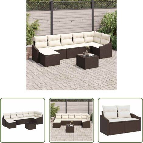 Polyrattan -  Set Divano da Giardino 8 pcs Marrone e Crema polyrattan