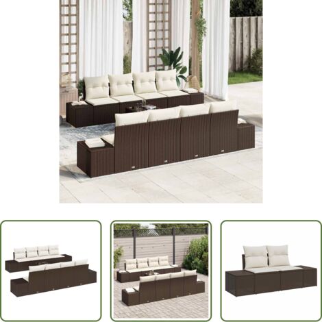 Polyrattan -  Set Divano da Giardino 8 pcs Marrone e Crema polyrattan
