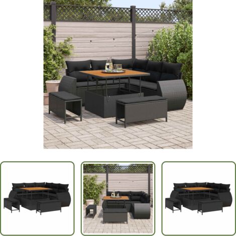 Polyrattan -  Set Divano da Giardino 8 pcs Nero polyrattan