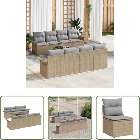 Polyrattan -  Set Divano da Giardino 9 pcs Beige Poly Rattan