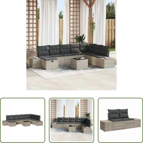 Polyrattan -  Set Divano da Giardino 9 pcs Grigio chiaro polyrattan