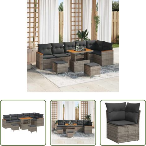 Polyrattan -  Set Divano da Giardino 9 pcs Grigio polyrattan