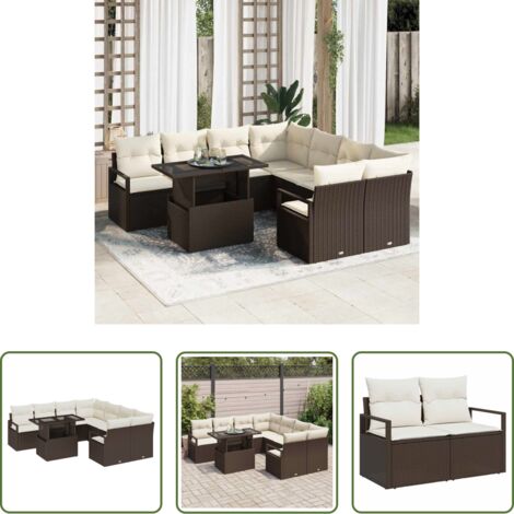 Polyrattan -  Set Divano da Giardino 9 pcs Marrone e Crema polyrattan