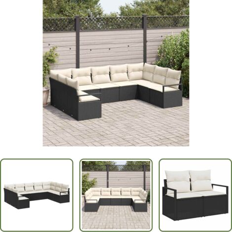 Polyrattan -  Set Divano da Giardino 9 pcs Nero e Bianco polyrattan