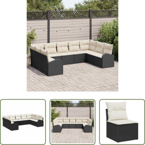 Polyrattan -  Set Divano da Giardino 9 pcs Nero e Bianco polyrattan
