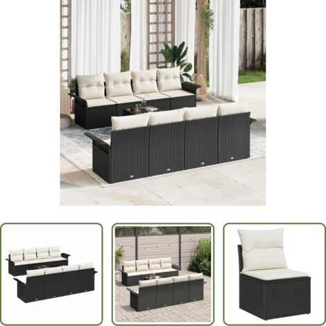 Polyrattan -  Set Divano da Giardino 9 pcs Nero Poly Rattan