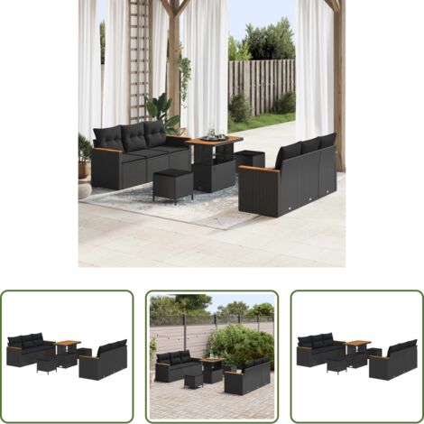 Polyrattan -  Set Divano da Giardino 9 pcs Nero polyrattan