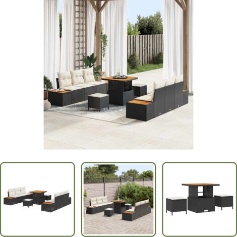 Polyrattan -  Set Divano da Giardino 9 pcs Nero polyrattan
