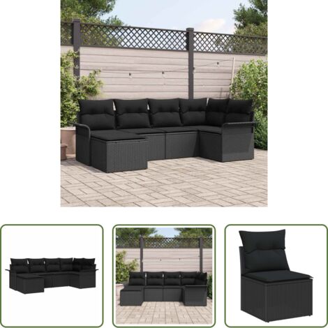 Polyrattan -  Set Divano da Giardino con archiviazione 6 pcs Nero polyrattan