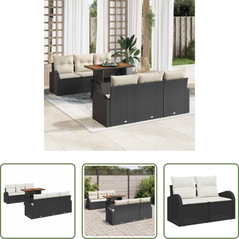 Polyrattan -  Set Divano da Giardino con archiviazione 7 pcs Nero Poly Rattan