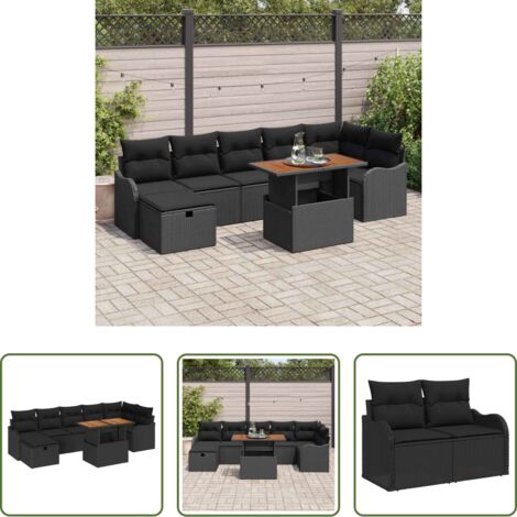 Polyrattan -  Set Divano da Giardino con archiviazione 8 pcs Nero Poly Rattan