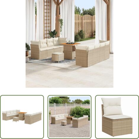 Polyrattan -  Set Divano da Giardino con cuscino 11 pcs beige e panna