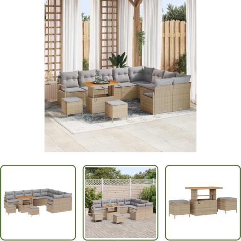 Polyrattan -  Set Divano da Giardino con cuscino 12 pcs Beige polyrattan