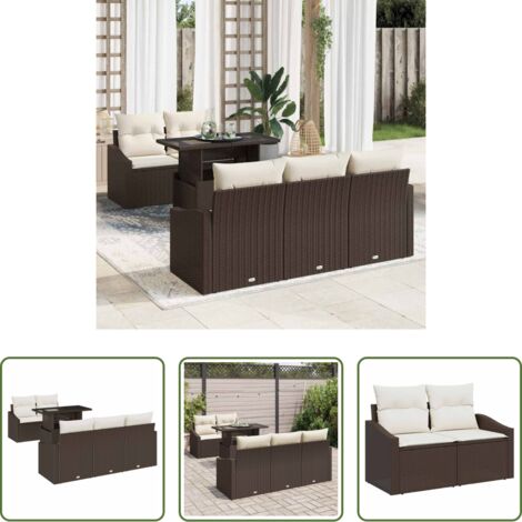 Polyrattan -  Set Divano da Giardino con cuscino 6 pcs Marrone polyrattan