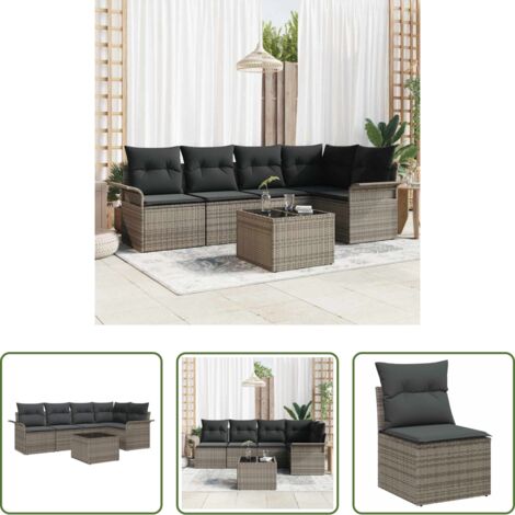 Polyrattan -  Set Divano da Giardino con cuscino 6 pcs polyrattan
