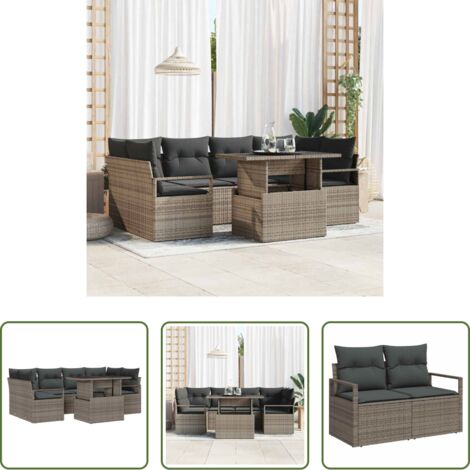 Polyrattan -  Set Divano da Giardino con cuscino 7 pcs Grigio polyrattan