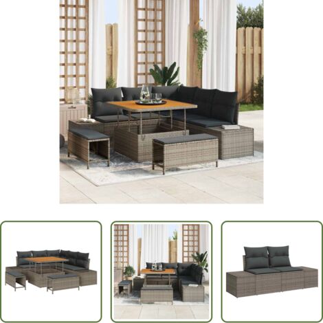 Polyrattan -  Set Divano da Giardino con cuscino 8 pcs Grigio Poly Rattan