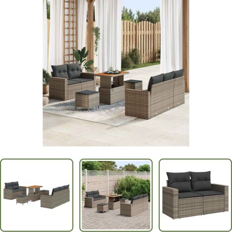 Polyrattan -  Set Divano da Giardino con cuscino 8 pcs Grigio polyrattan
