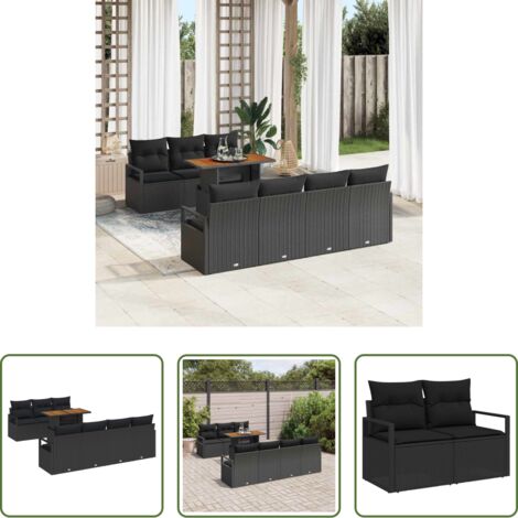 Polyrattan -  Set Divano da Giardino con cuscino 8 pcs Nero e Marrone