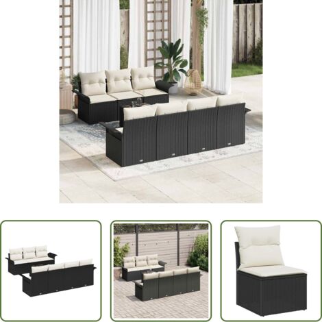 Polyrattan -  Set Divano da Giardino con cuscino 8 pcs Nero polyrattan