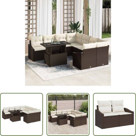 Polyrattan -  Set Divano da Giardino con cuscino 9 pcs Marrone polyrattan