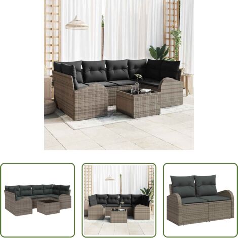 Polyrattan - Set Divano da Giardino Grigio 55 x 55 x 37 cm polyrattan