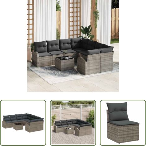 Polyrattan - Set Divano da Giardino Grigio 55 x 55 x 37 cm polyrattan