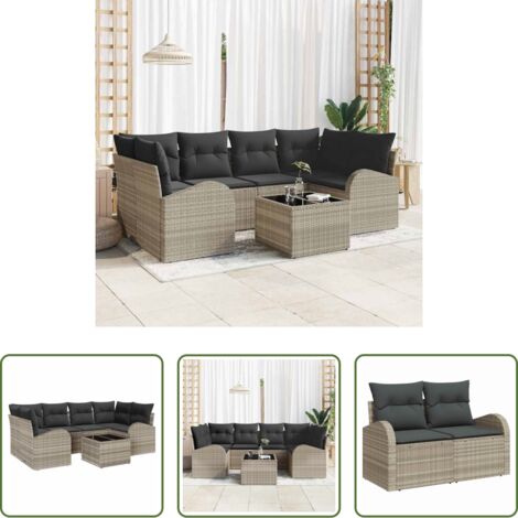 Polyrattan - Set Divano da Giardino Grigio chiaro 55 x 55 x 37 cm polyrattan