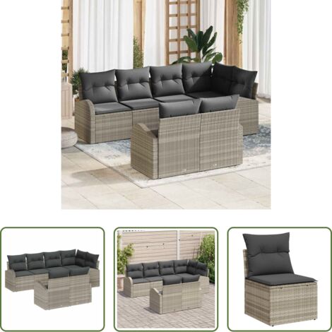Polyrattan - Set Divano da Giardino Grigio chiaro polyrattan