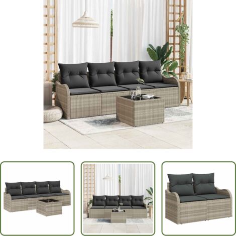 Polyrattan - Set Divano da Giardino Grigio chiaro polyrattan