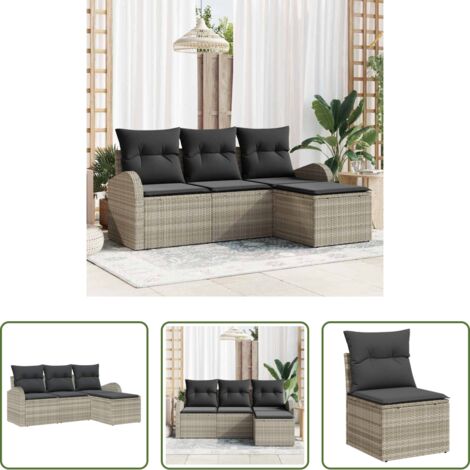 Polyrattan - Set Divano da Giardino Grigio chiaro polyrattan