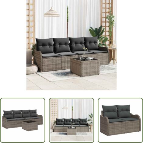Polyrattan - Set Divano da Giardino Grigio polyrattan