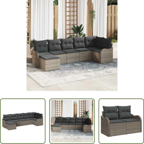 Polyrattan - Set Divano da Giardino Grigio polyrattan