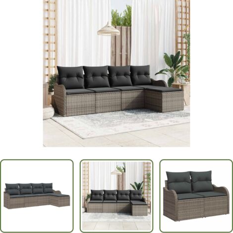 Polyrattan - Set Divano da Giardino Grigio polyrattan