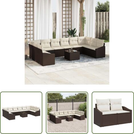 Polyrattan -  Set Divano da Giardino Marrone e Crema polyrattan
